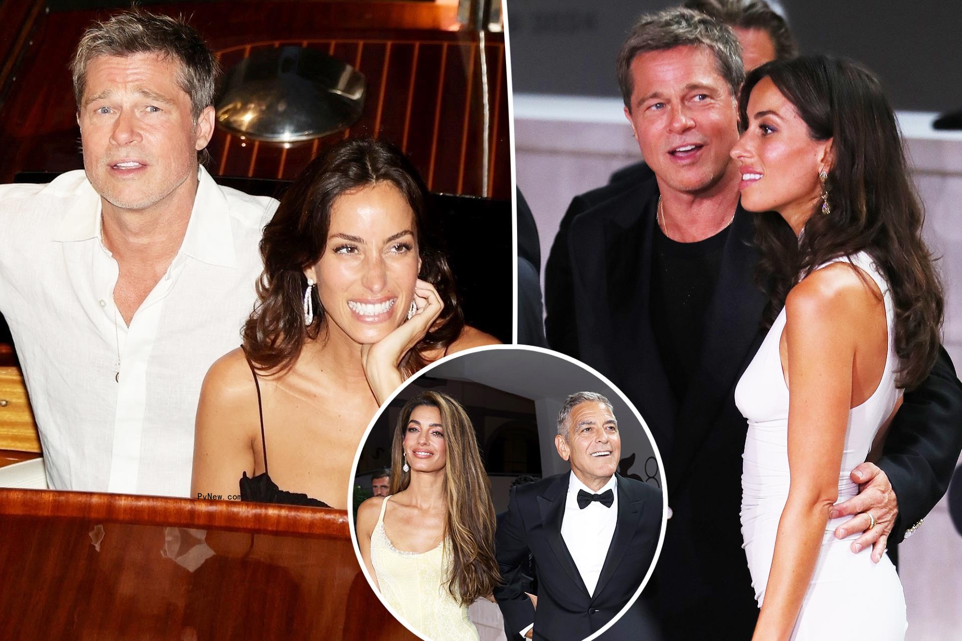 Brad Pitt, Ines de Ramone, George and Amal Clooney