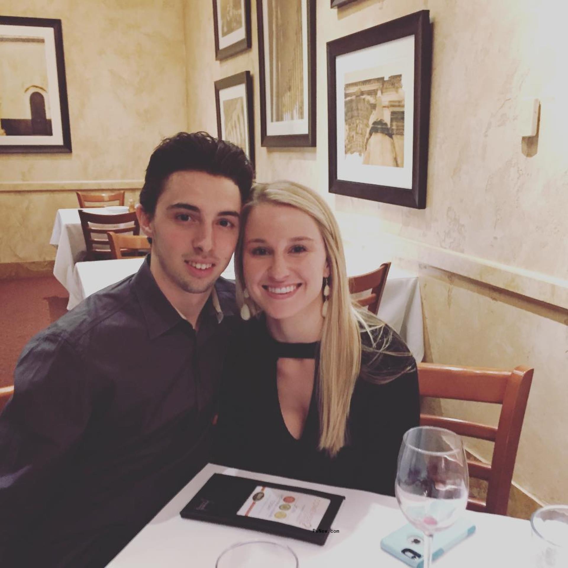 Matthew Gaudreau and his wife Madeline at dinner. 