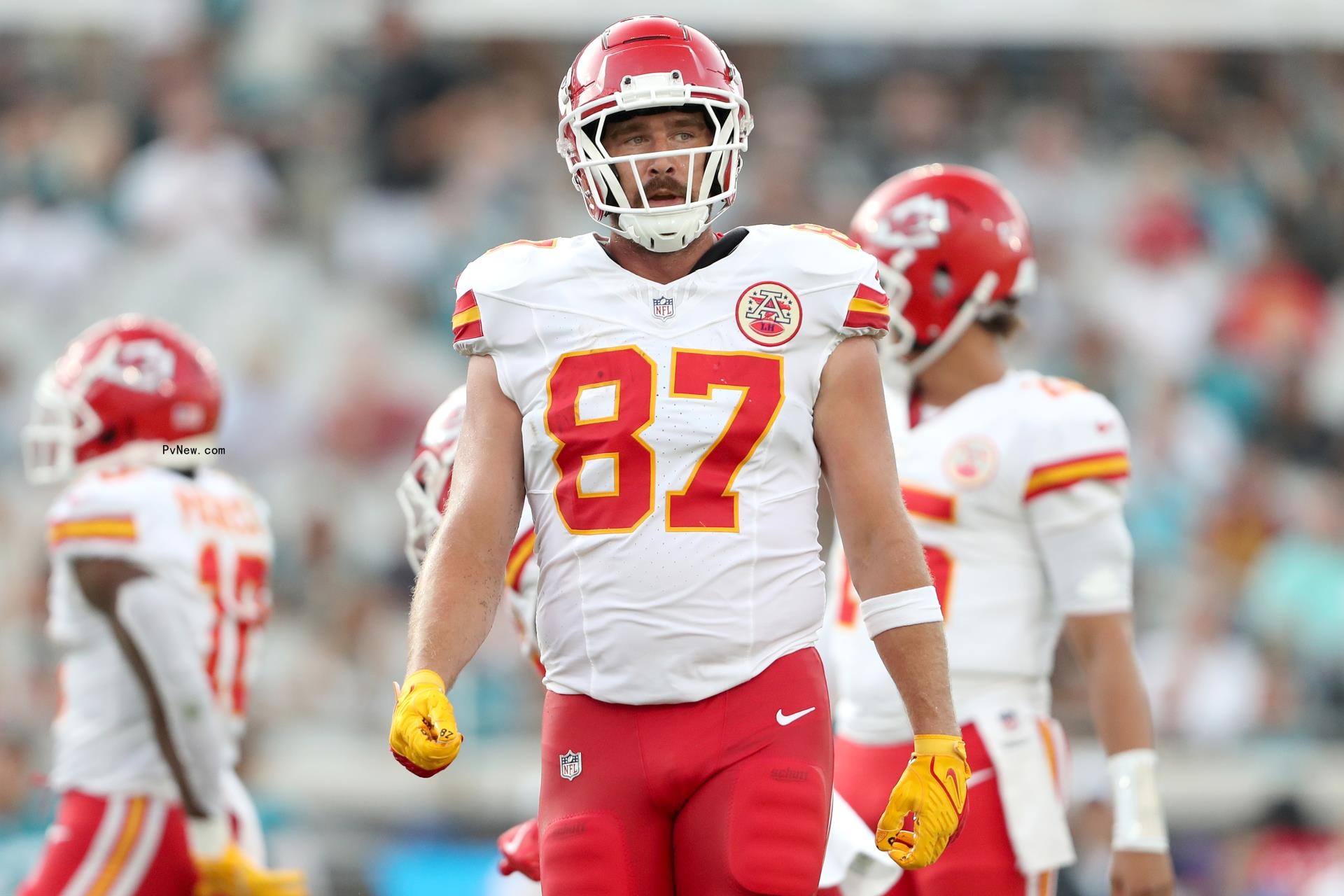 Travis Kelce on the football field