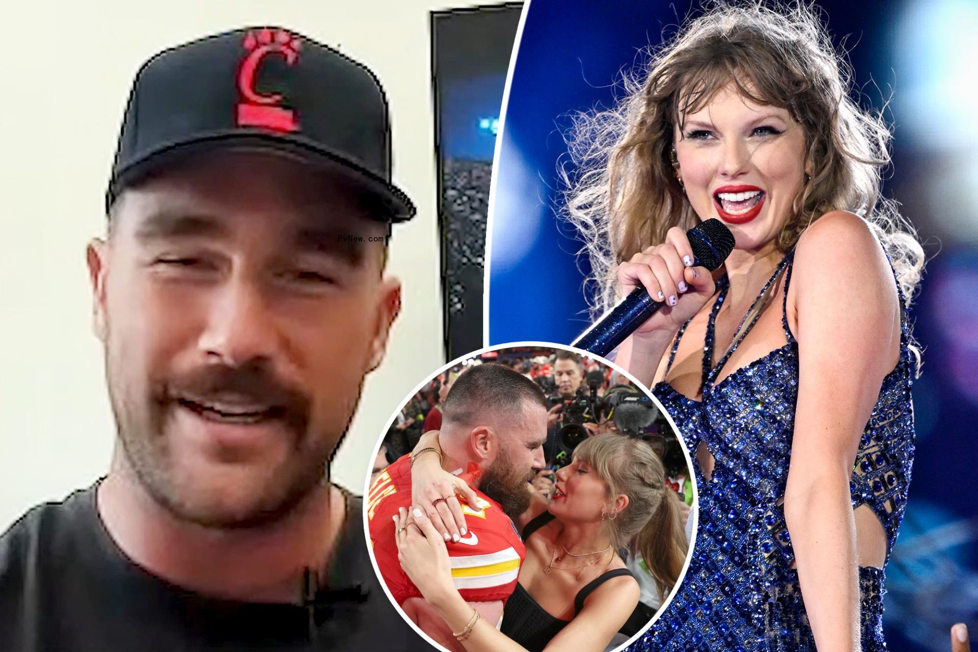 Travis Kelce split image with Taylor Swift