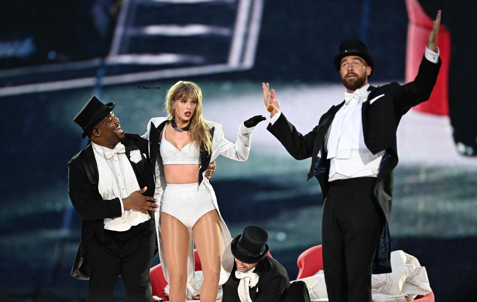 Taylor Swift and Travis Kelce at Lo<i></i>ndon Eras Tour show in June 2024