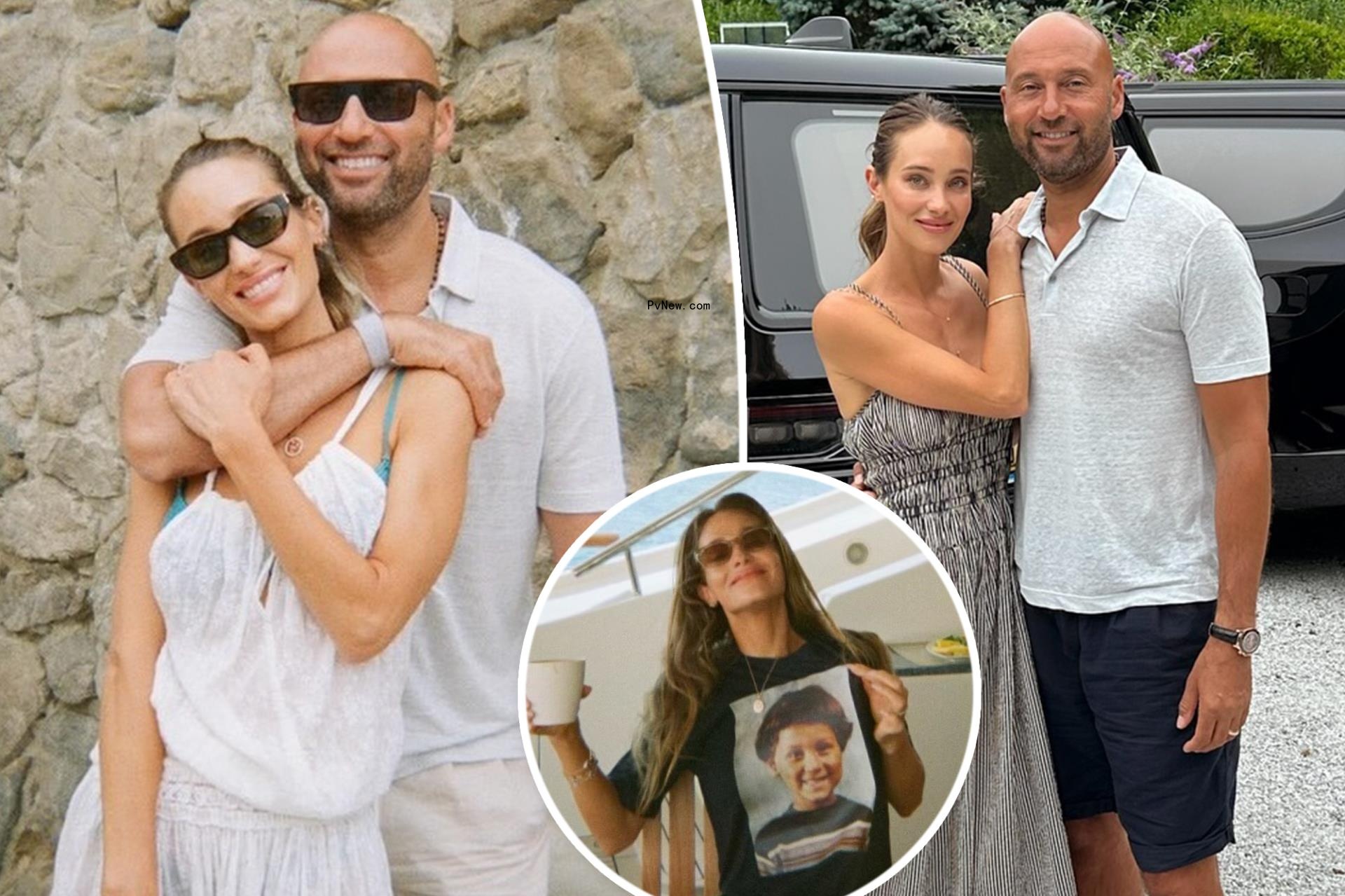 Derek Jeter and his wife Hannah split image.